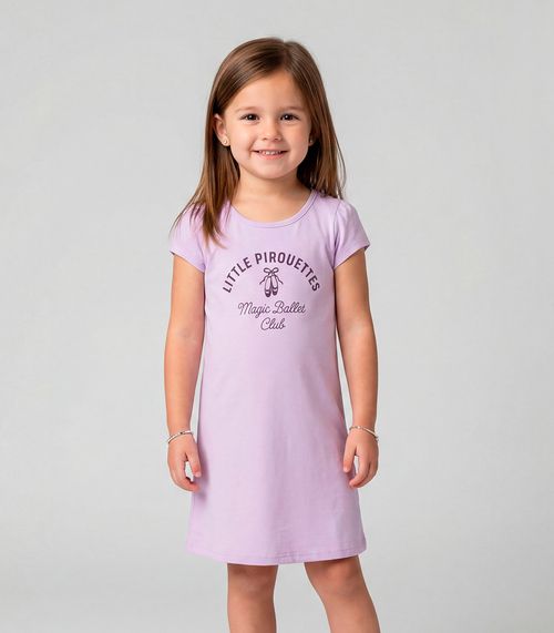 Vestido Infantil Manga Curta Estampado Select Roxo