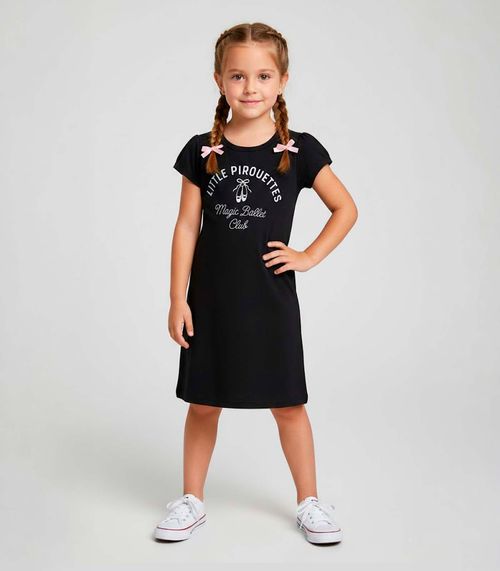Vestido Infantil Manga Curta Estampado Select Preto