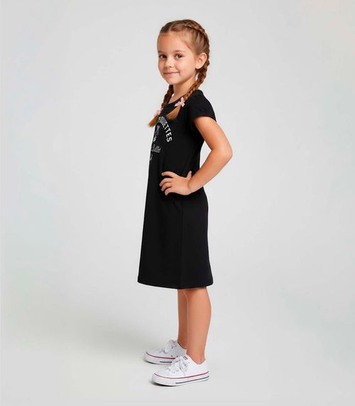Vestido Infantil Manga Curta Estampado Select Preto