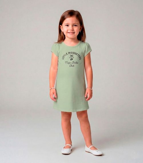 Vestido Infantil Manga Curta Estampado Select Verde