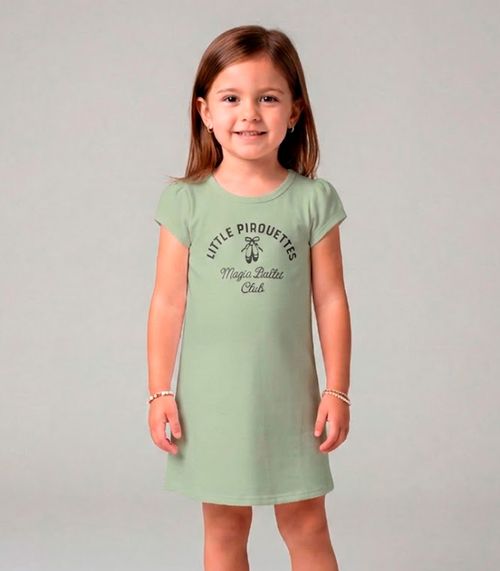 Vestido Infantil Manga Curta Estampado Select Verde