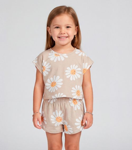 Conjunto Infantil Feminino Short E Blusa Select Marrom