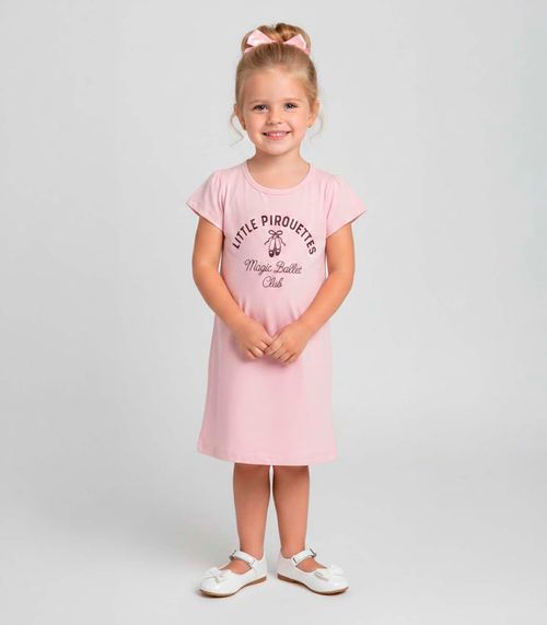 Vestido Infantil Manga Curta Estampado Select Rosa