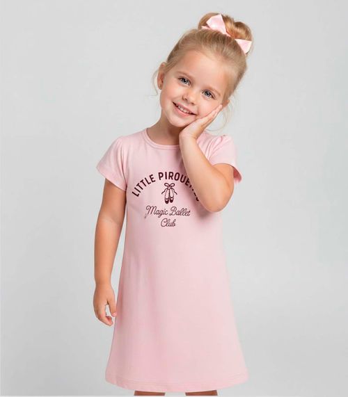 Vestido Infantil Manga Curta Estampado Select Rosa