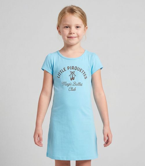 Vestido Infantil Manga Curta Estampado Select Azul