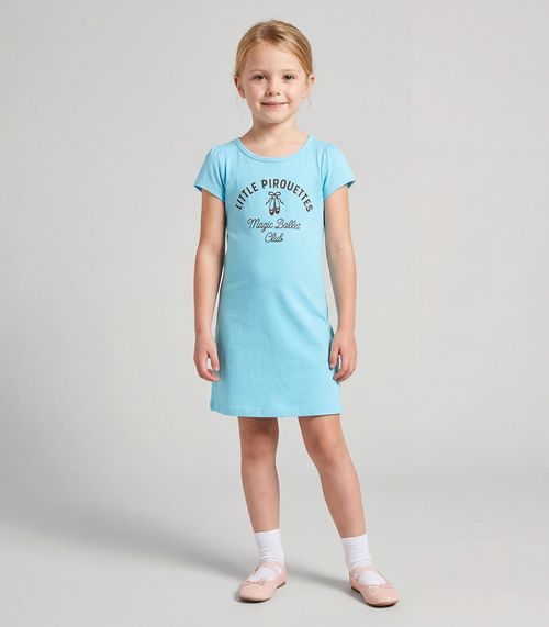 Vestido Infantil Manga Curta Estampado Select Azul