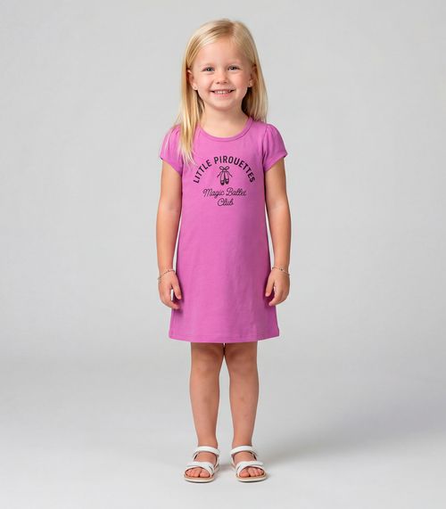 Vestido Infantil Manga Curta Estampado Select Rosa