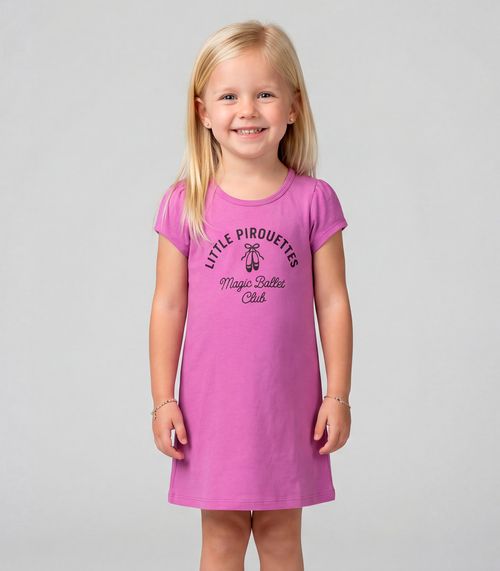 Vestido Infantil Manga Curta Estampado Select Rosa