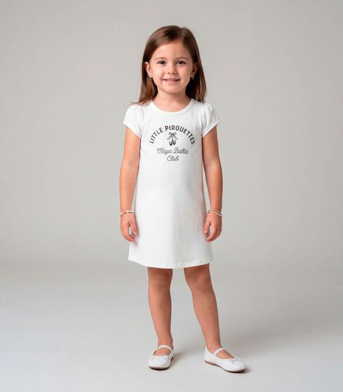 Vestido Infantil Manga Curta Estampado Select Bege