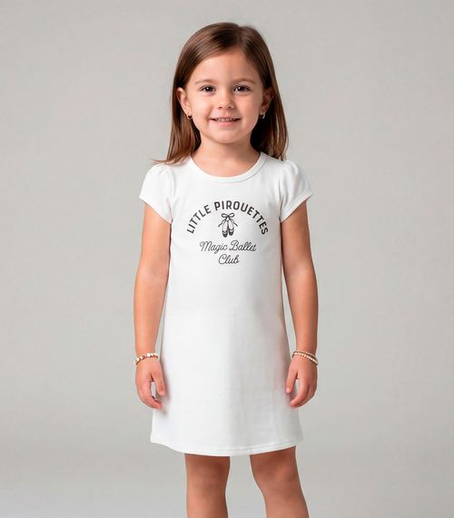 Vestido Infantil Manga Curta Estampado Select Bege