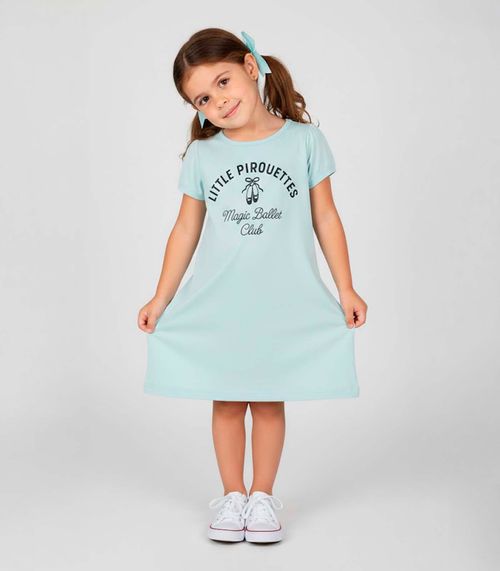 Vestido Infantil Manga Curta Estampado Select Azul