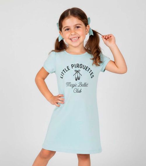 Vestido Infantil Manga Curta Estampado Select Azul