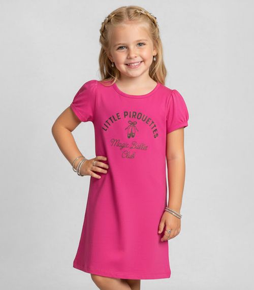 Vestido Infantil Manga Curta Estampado Select Rosa