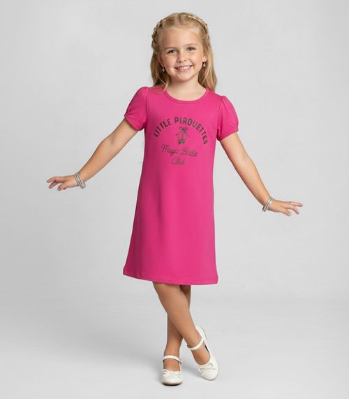 Vestido Infantil Manga Curta Estampado Select Rosa