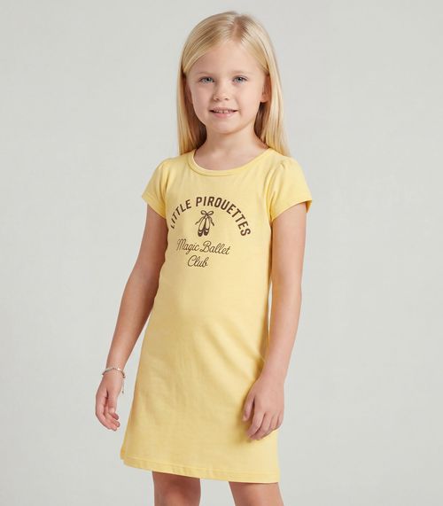 Vestido Infantil Manga Curta Estampado Select Amarelo