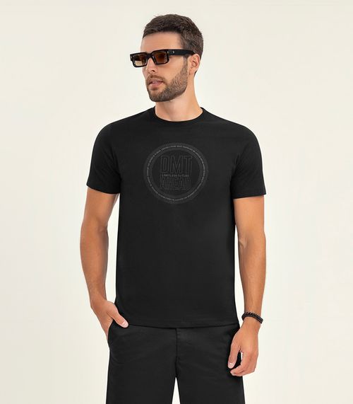 Camiseta Masculina Manga Curta Meia Malha Diametro Preto