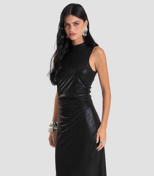 Vestido Midi Feminino Gola Dupla Dianna Preto