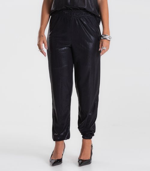 Calça Feminina Aladim em Malha Plissada Dianna Preto