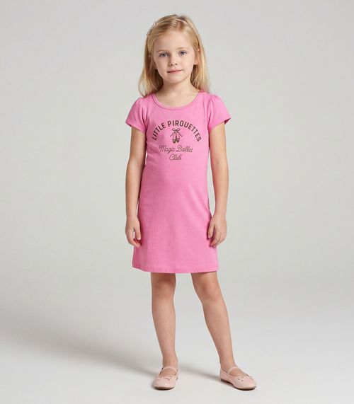 Vestido Infantil Manga Curta Estampado Select Rosa
