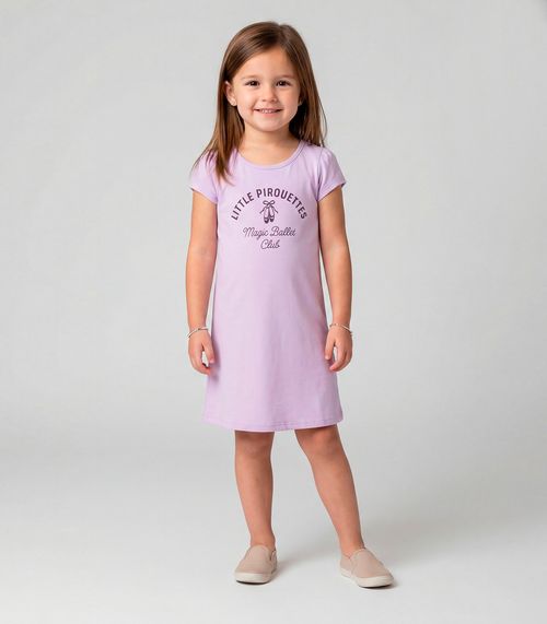 Vestido Infantil Manga Curta Estampado Select Roxo