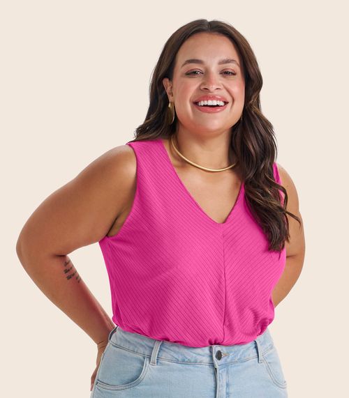 Regata Feminina Plus Size Secret Glam Rosa