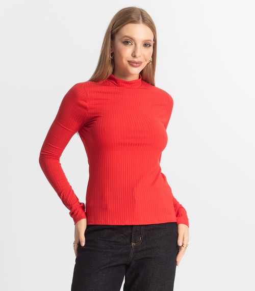 Blusa Manga Longa Feminina Canelada Select Vermelho