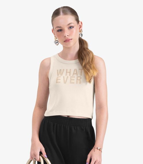 Regata Juvenil Feminina em Ribana de Viscose Minty Bege