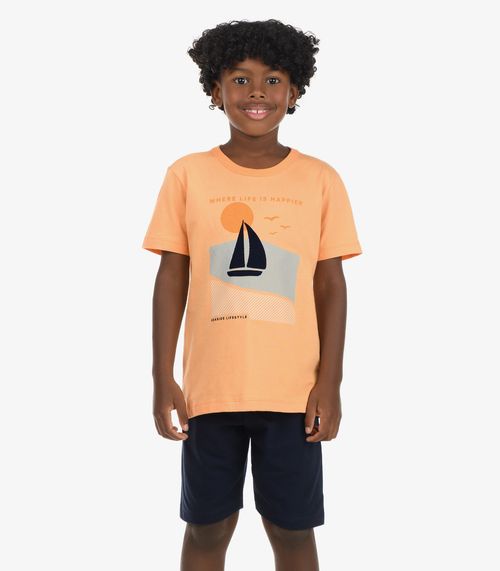Conjunto Camiseta com Bermuda Menino Rovi Kids Laranja