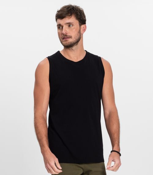 Regata Masculina Básica Meia Malha Diametro Preto