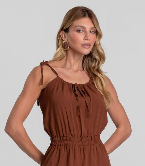 Vestido Midi Feminino De Alça Em Viscose Dianna Marrom