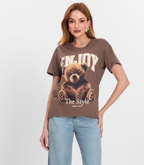 T-Shirt Feminina Manga Curta Estampada Nolita Marrom