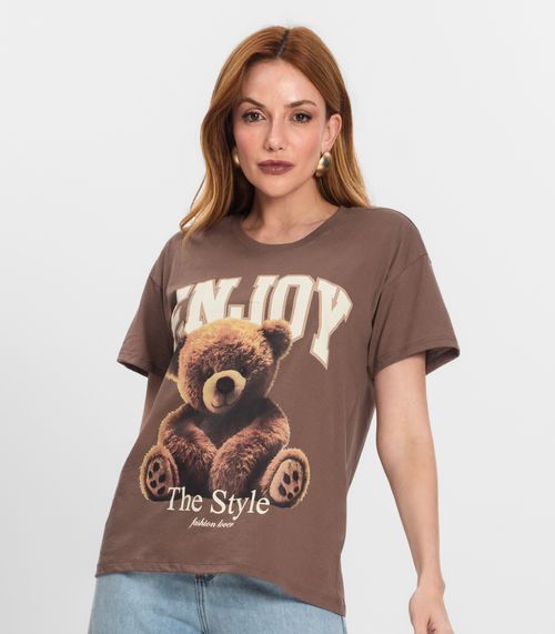 T-Shirt Feminina Manga Curta Estampada Nolita Marrom