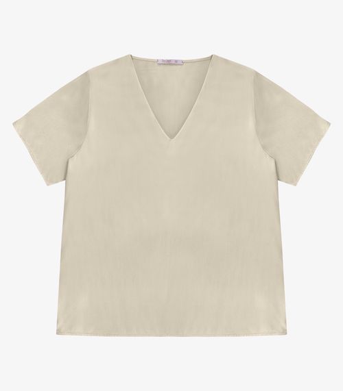 Blusa Manga Curta Feminina Plus Size Secret Glam Bege