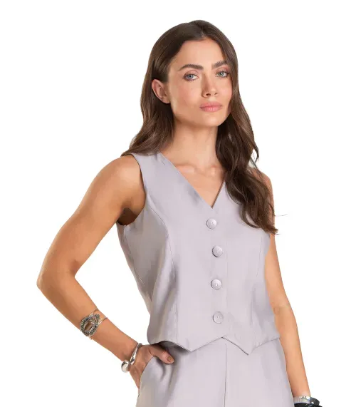 Colete Feminino em Tecido Alfaiataria Dianna Cinza