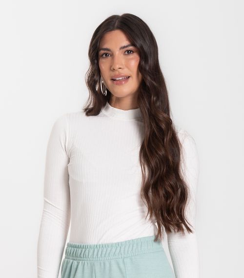 Blusa Manga Longa Feminina Canelada Select Bege