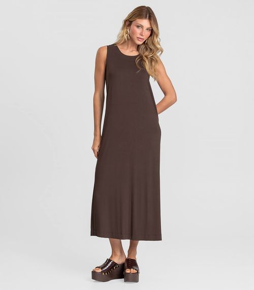 Vestido Midi Feminino em Malha Visco Dianna Marrom