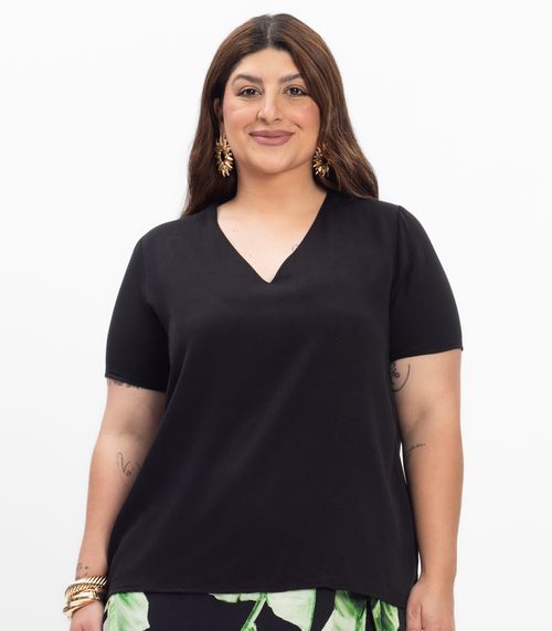 Blusa Manga Curta Feminina Plus Size Secret Glam Preto