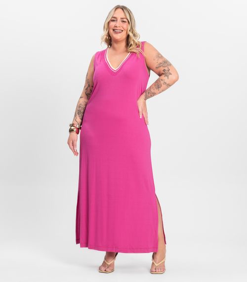 Vestido Plus Size em Viscose Secret Glam Rosa