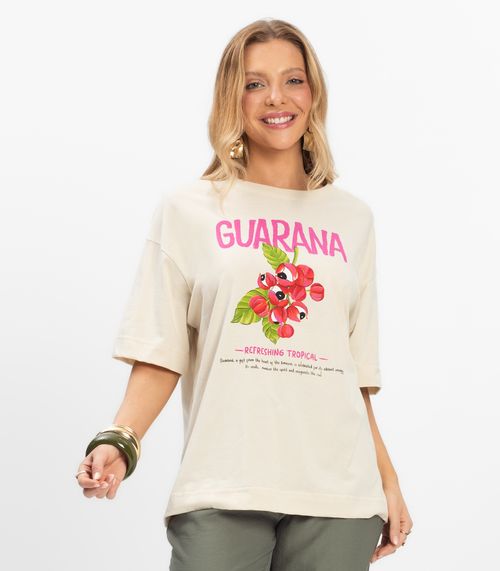 T- Shirt Overzised Meia Malha Feminina Rovitex Bege