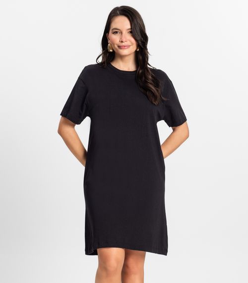 Vestido Básico T-Shirt Feminino Rovitex Preto