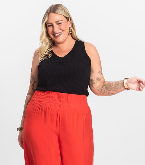 Regata Plus Size Em Ribana Canelada Secret Glam Preto