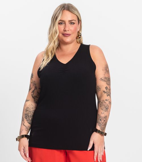 Regata Plus Size Em Ribana Canelada Secret Glam Preto