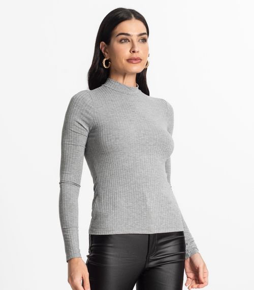 Blusa Manga Longa Feminina Canelada Select Cinza