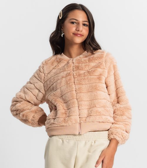 Jaqueta Juvenil Feminina Com Pelo Minty Rosa