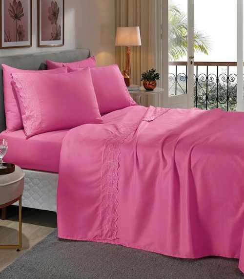 Jogo De Cama 200 Fios Queen 4 Peças Lar E Lazer Rosa