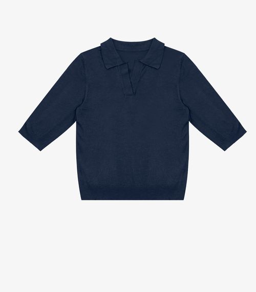 Blusa Polo Feminina Tricot Select Azul