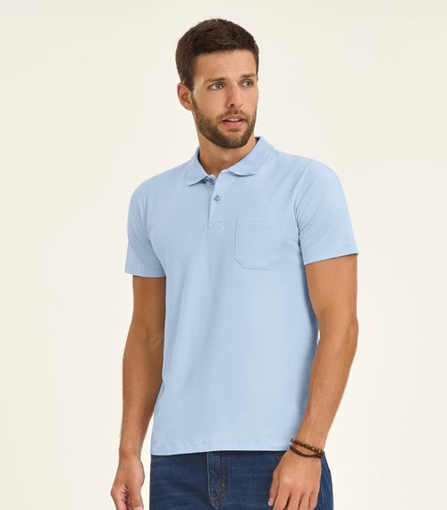 Polo Masculina Com Bolso Cotton Leve Diametro Azul
