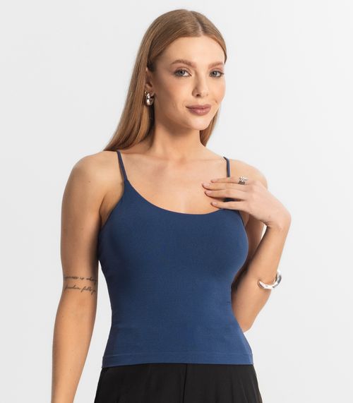 Blusa Feminina De Alça Poliamida Style Box Azul