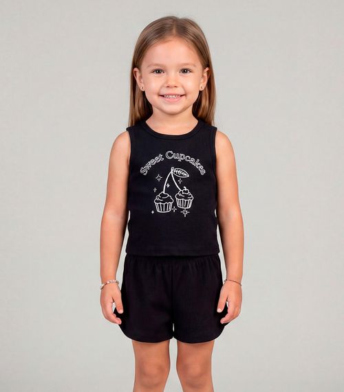 Conjunto Infantil Feminino Regata e Short Select Preto