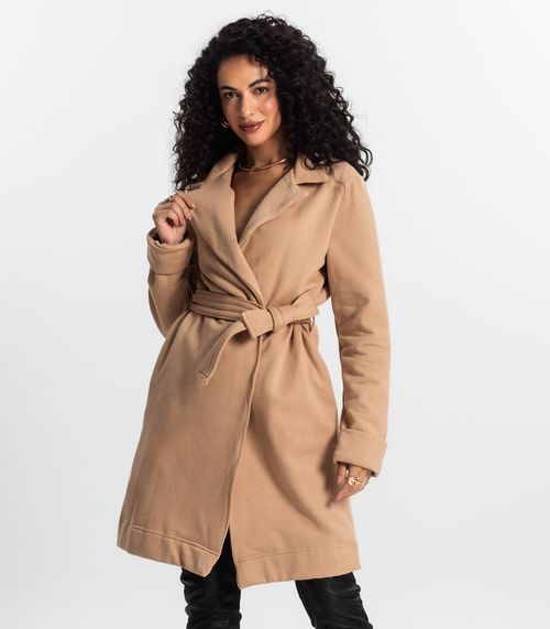 Casaco Trench Coat Feminino Em Moletom Rovitex Marrom